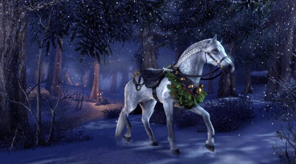 Серый в яблоках зимний скакун с гирляндой / Winter Garland Dapple Gray